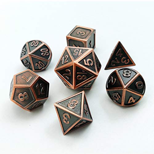 Bescon massivem Metall Kupfer antik Polyhedral Dice Set von 7 Kupfer, Metallic RPG Rolle Spielen Spiel Würfel 7 Tressen Set d4-d20 von BESCON DICE