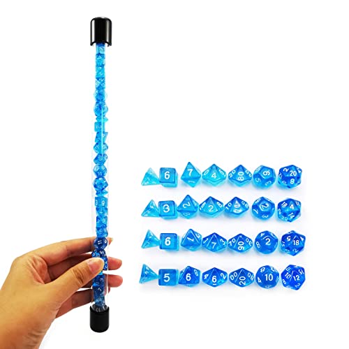 Bescon 28pcs Translucent Blue Mini Polyhedral Dice Set in Tube, Dungeons and Dragons RPG Dice 4X7pcs,Mini Gem Blue Dice Set von BESCON DICE