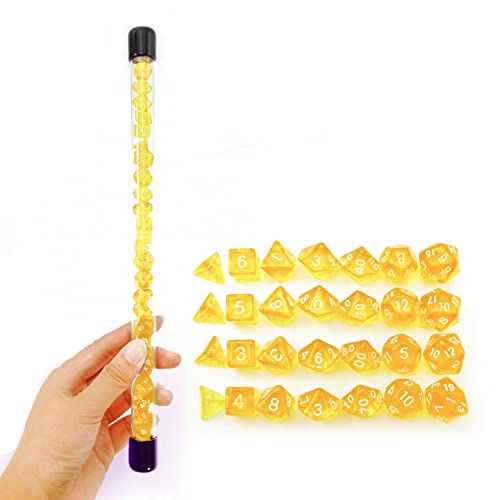 Bescon 28pcs Translucent Yellow Mini Polyhedral Dice Set in Tube, Dungeons and Dragons RPG Dice 4X7pcs,Mini Gem Yellow Dice Set von BESCON DICE