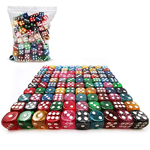 Bescon A Lot of Glitter 16MM D6 Set 100pcs, Assorted Colored Glitter Dice Set 100pcs von BESCON DICE