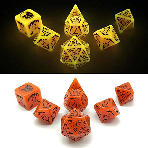 Bescon Glowing Halloween Polyhedral Dice 7pcs Set, Luminous Halloween RPG Dice Set, Glow in Dark Halloween DND Game Dice von BESCON DICE