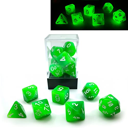 Bescon Gradient Glowing Polyhedral Dice 7pcs Set Forest Light, Gradual Luminous RPG Dice Set Glow in Dark, Novelty DND Game Dice d4 d6 d8 d10 d12 d20 d% in Brick Box von BESCON DICE