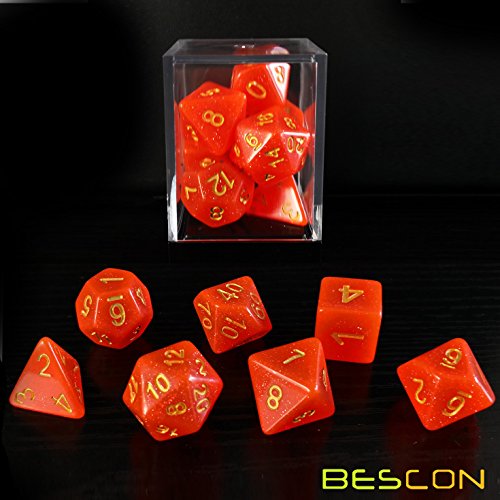 Bescon Intensive Glitter Polyedrische 7- Würfel- Set ROYAL RED, Neue Glitter Polygonal Dungeons und Dragons Würfel Set d4 d6 d8 d10 d12 d20 d%, Brick Box Paket von BESCON DICE