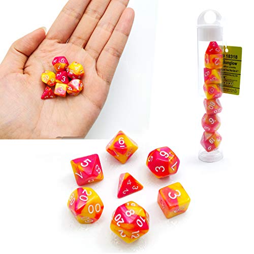 Bescon Mini Gemini Dice Set - Kleine Polygonal Würfel 10mm, Two Tone Farben D&D Spielwürfel Set of 7, RPG Polyedrische Dice Set in Tube, Farbe Sunglow Bescon Mini Gemini Dice Set - Kleine Polygonal Würfel 10mm, Two Tone Farben D&D Spielwürfel Set of 7, RPG Polyedrische Dice Set in Tube, Farbe Sunglow von BESCON DICE