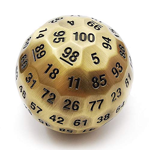 Bescon Solid Metal 100 Sided Dice, Game Dice D100, Giant Polyhedral Metal 100 Sides Dice 50MM in Diameter (1.97in), Ancient Brass von BESCON DICE