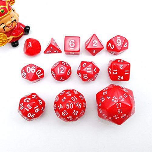 Bescon Vollständige Polygonal Polyedrische Würfel Set 12pcs D3-D60, Dungeons und Dragons Würfel Set D3 D4 D6 D8 D10 D% D12 D20 D24 D30 D50 D60 Rot Farbe von BESCON DICE