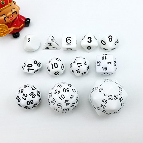 Bescon Vollständige Polygonal Polyedrische Würfel Set 12pcs D3-D60, Dungeons und Dragons Würfel Set D3 D4 D6 D8 D10 D% D12 D20 D24 D30 D50 D60 Weiße Farbe von BESCON DICE