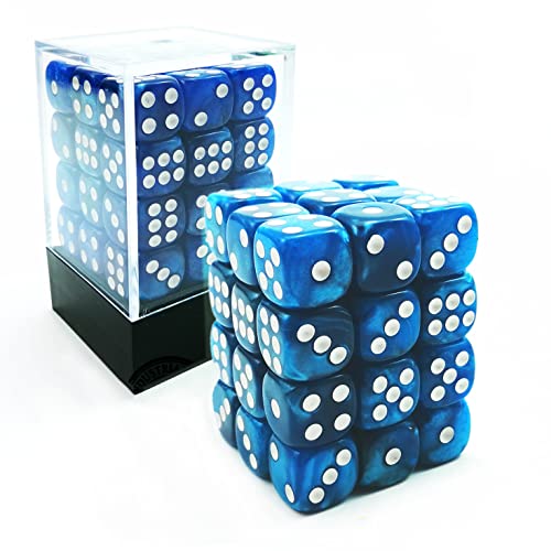 Bescon Würfel w6 12mm 36er Brick Box, 12mm Six Sided Die (36) Block of Dice, Marmor Pearl Blue von BESCON DICE