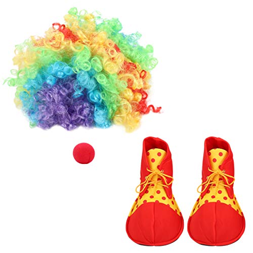 BESPORTBLE 1 Set Clown Kostüm für Erwachsene Einschließlich Clown Nase Clown Perücke Schuhe Clown Cosplay Dress Up Accessoires für Halloween Stage Maskerade Party von BESPORTBLE