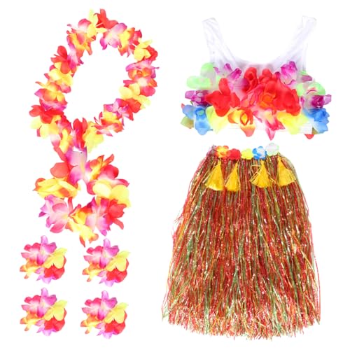 BESPORTBLE 1 Set Hawaii-hula-grasrock Mit Blumen-kostüm-set, 80 Cm, Tropisches Sommer-outfit, Halskette, Girlande, Armband, Bikini-oberteil Für Strandtanz-party von BESPORTBLE