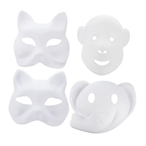 BESPORTBLE 12Stücke DIY Weiße Maske Unlackierte Maskerade Masken Für Tiermasken Zum Ausmalen Katze Fuchs Kleiner Elefant Bastelset Für Karneval Cosplay Und Partys von BESPORTBLE