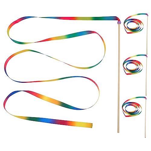 BESPORTBLE 4 Stück Regenbogen-Band-Stick Fairy Wand tanzstock Regenbogenbandstab Tanzstab beiges Band Gymnastik- weißes Band Bar Streamer-Zauberstab Partyband-Luftschlangen Polyester Colorful von BESPORTBLE