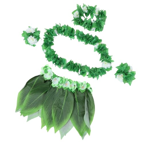 BESPORTBLE 5Stücke Teiliges Hawaiianisches Kostümset Mit Grünem Hula Rock Passender Lei Halskette Armbändern Haarband Für Luau Partys Strandfeiern Erwachsene von BESPORTBLE