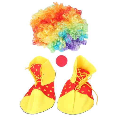 BESPORTBLE Clown-Kostüm-Set: Karnevals-Clown Regenbogen-Perücke Nase Schuhe Zubehör Clown-Cosplay-Requisiten Für Ausgefallene Zirkusspiele (Farbe Der Schuhe Zufällig) von BESPORTBLE