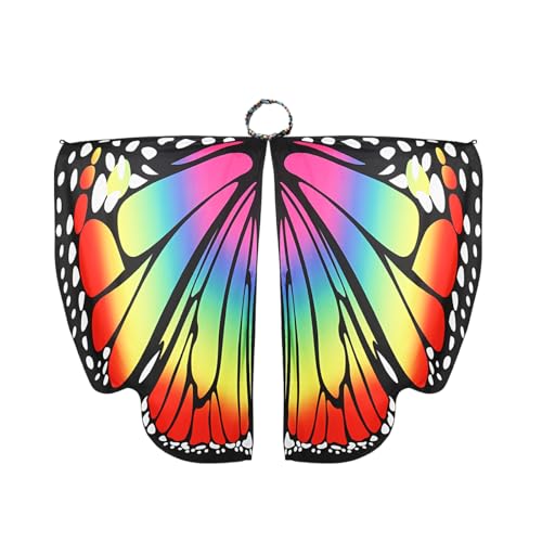 BESPORTBLE Frauen Polyester Schmetterling Sling Mantel Tiere Flügel Rotation Cape Party Zubehör für Mädchen Damen Cosplay Kostüm Party (Erwachsene Gedruckt Diamanten mit Großen Schmetterlinge Bunte) von BESPORTBLE