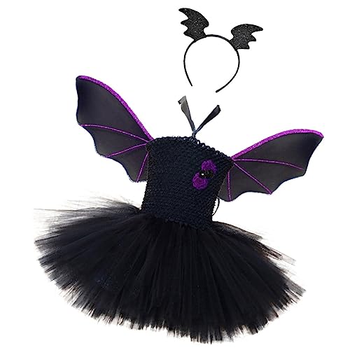 BESPORTBLE Halloween Kostüm Fledermaus Flügel Kleid Für Mädchen Inklusive Kopfschmuck Und Tüllrock Für Fasching Karneval Und Halloween von BESPORTBLE