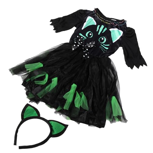 BESPORTBLE Halloween Mädchen Katzenkleid Verspieltes Kostüm Für Katzenmotiv Und Passendem Stirnband Für Karneval Cosplay Und Schulaufführungen von BESPORTBLE