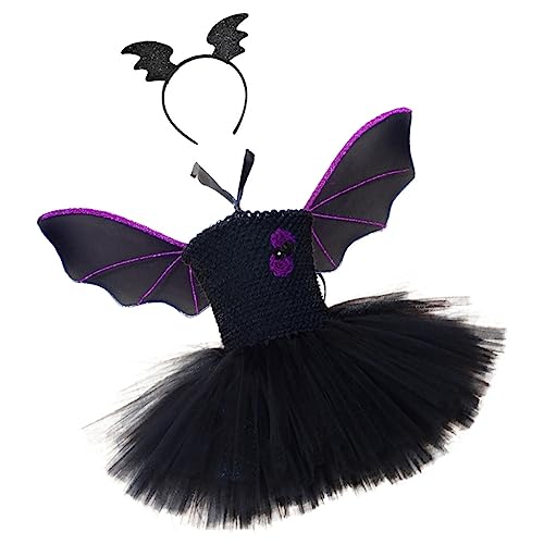 BESPORTBLE Halloween Mädchen Kleid Mit Fledermausflügeln Kostüm Für Fasching Mottopartys Und Aufführungen Inklusive Kopfschmuck Und Tüllrock von BESPORTBLE