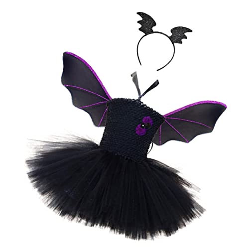 BESPORTBLE Halloween Mädchen Kostüm Mit Bat Wing Tüllrock Und Haarschmuck Für Halloween Partys Und Auftritte Für Kleine Feen Und Kostümierte von BESPORTBLE