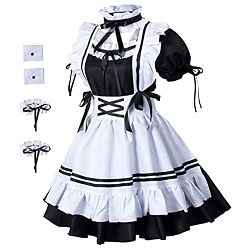 BESPORTBLE Halloween Maid Kostüm Für Handgemachtes Rollenspiel Outfit Mit Kleid Schürze Arm Und Knöchelbändern Für Kostümpartys Und Anime Events von BESPORTBLE