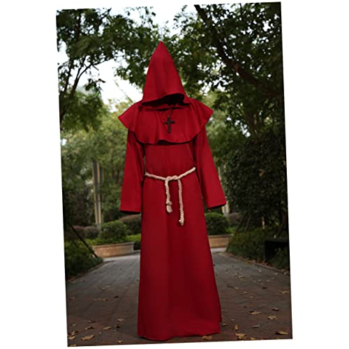 BESPORTBLE Halloween Mittelalter Mönch Kostüm Set Für Erwachsene Klassische Zaubererrobe Mit Kapuze Rot Xxl Für Cosplay Und Karneval von BESPORTBLE