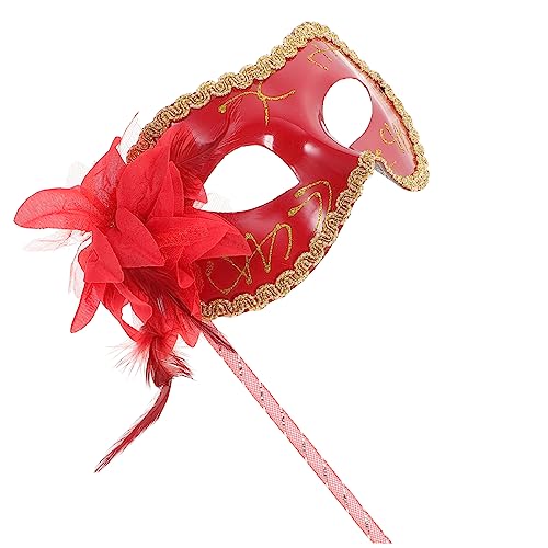 BESPORTBLE Halloween Spitzenmaske Handheld Cosplay Aus Rotem Mit Spitzen Design Elegantes Partyzubehör Für Maskenball Und Karneval Damen Performance Requisiten von BESPORTBLE