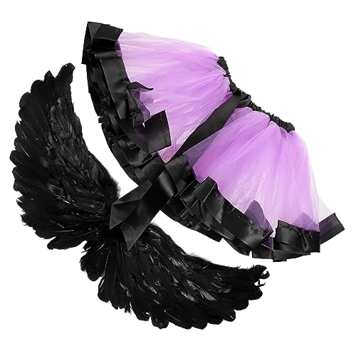 BESPORTBLE Halloween Tutu Rock Für Mädchen Mit Schwarzen Federflügeln Cosplay Kostüm Requisiten Für Halloween Party Und Karneval Halbskirt Aus Netzstoff von BESPORTBLE