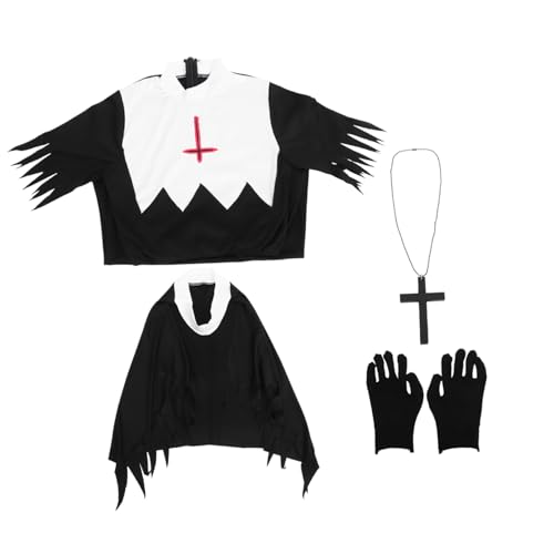 BESPORTBLE Halloween Zombie Nonne Kostüm Für Damen Cosplay Kleidung Für Halloween Partys Rollenspiele Geisterbraut Outfit Gruselige Kostüme Für Frauen von BESPORTBLE