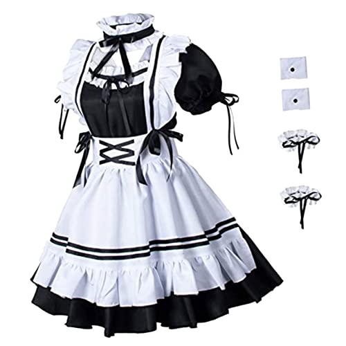 BESPORTBLE Halloweenkostüm Maid Anzug Cosplay Outfit Mit Kleid Schürze Armbändern Und Fußbändern Für Halloweenpartys Und Cosplay Veranstaltungen von BESPORTBLE