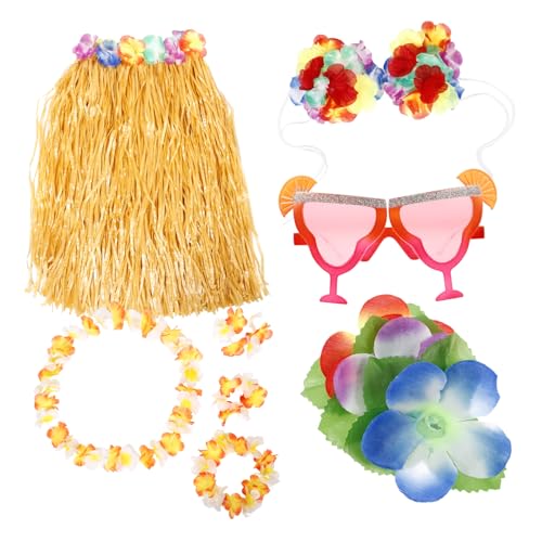 BESPORTBLE Hawaii Blumen Girlande Haarspange Tropische Sommer Party Dekoration Teiliges Grasrock Für Damen Und Mädchen Für Luau Outfits von BESPORTBLE