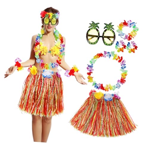 BESPORTBLE Hawaiianisches Grasrock Kostüm Für Mädchen Teiliges Outfit Mit Lagigem Grasrock Bunten Blumenkränzen Und Ananas Für Luau Party Und Sommerfestlichkeiten von BESPORTBLE