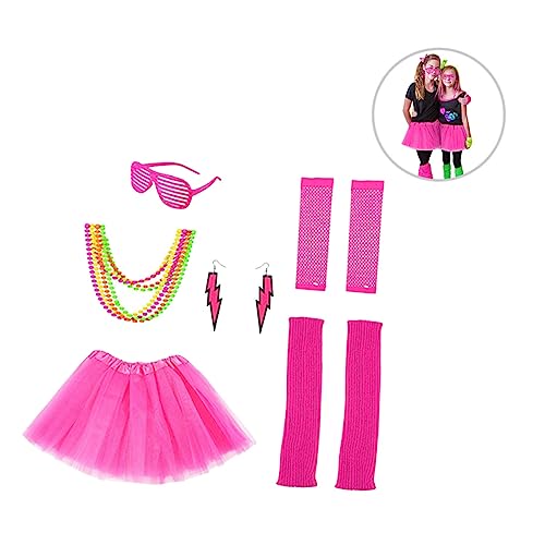 BESPORTBLE Jahre Damen Kostümset Mit Tutu Rock Neon Ohrringen Fischernetz Handschuhen Und Zubehör Teiliges Set Für Party Und Karneval Rosa von BESPORTBLE