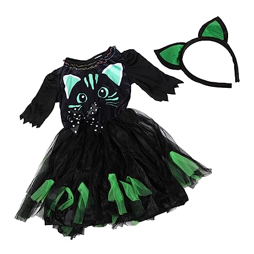 BESPORTBLE Katzenkostüm Für Mädchen Halloween Kostüm Mit Katzenkleid Und Haarband Für Karneval Fasching Und Kostümpartys von BESPORTBLE