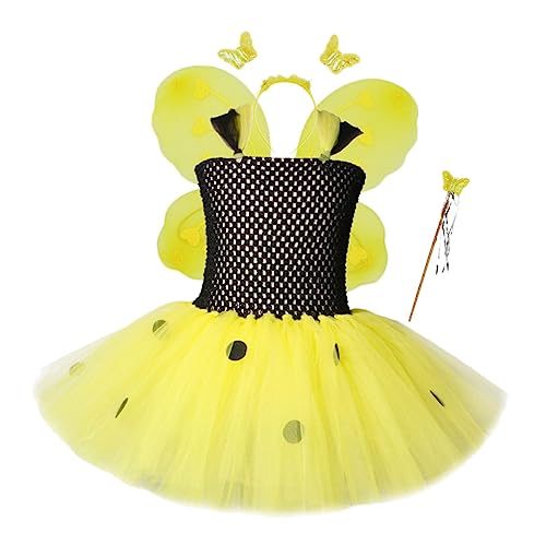 BESPORTBLE Kinderfestkleid Mit Bienenmuster Für Mädchen Jahre Schwarz Und Gelb Flauschiger Mullrock Mit Flügeln Für Festivals Und Auftritte Süßes Bubble Rock Design von BESPORTBLE