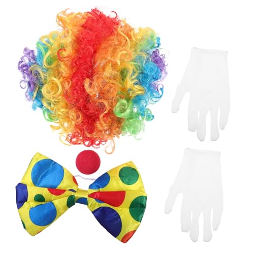 BESPORTBLE Kostümset Für Clowns Clown Perücke Rote Clownsnase Clown Handschuhe Und Fliege Für Halloween Fasching Und Cosplay Lustige Verkleidung Für Erwachsene von BESPORTBLE