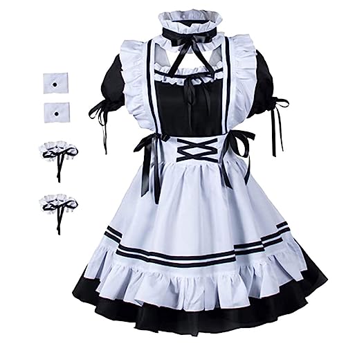 BESPORTBLE Kreatives Halloween Dienstmädchen Kostüm Mit Kleid Schürze Und Hand Fußbändern Für Cosplay Und Mottopartys von BESPORTBLE