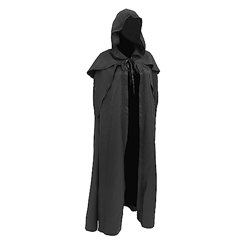 BESPORTBLE Langer Schwarzer Kapuzenumhang Halloween Kostüm Cloak Für Cosplay Und Karneval Vintage Look Für Mittelalterliche Themenpartys Und Halloween Feiern von BESPORTBLE