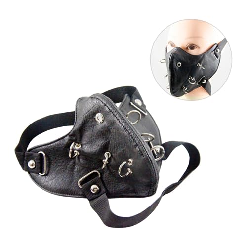 BESPORTBLE Leder Nietmaske Für Motorradhelm Punk Stil Gesichtsmaske Für Cosplay Und Partys Schwarz Unisex Als Kostüm Zubehör von BESPORTBLE