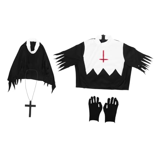 BESPORTBLE Lustiges Halloween Kostüm Für Damen Gruselige Zombie Nonne Outfit Dekoratives Cosplay Kostüm Foto Requisiten Für Halloween Xl Schwarzes Design von BESPORTBLE