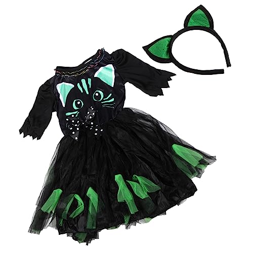 BESPORTBLE Mädchen Katzenkostüm Halloween Kleid Cosplay Outfit Mit Haarband Schwarze Katze Karneval Kostüme Für Halloween Party Und Schulaufführungen von BESPORTBLE