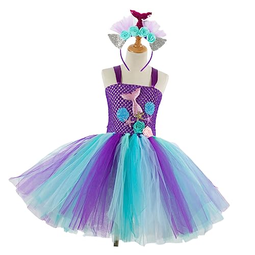 BESPORTBLE Mädchen Meerjungfrau Kleid Tutu Rock Für Partys Und Geburtstagsfeiern Cosplay Kostüm Mit Haaraccessoire Passend Für Sx von BESPORTBLE