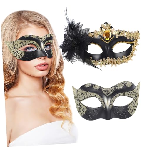 BESPORTBLE Maskenkostüm Vintage Maskerade Masken Venezianische Party Masken Für Damen Und Herren Für Karneval Halloween Und Kostümpartys Mit Goldenen Seiten von BESPORTBLE