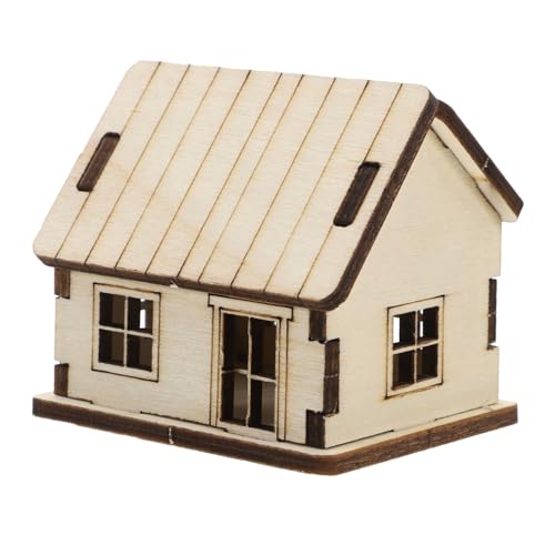 BESPORTBLE Miniaturhaus DIY Puppenhaus Miniaturbaukasten basteln für holzspielzeug Miniatur-Spielzeughaus Mini-Spielzeughaus Holzhausfiguren Handwerkerhaus aus Holz hölzern Khaki von BESPORTBLE