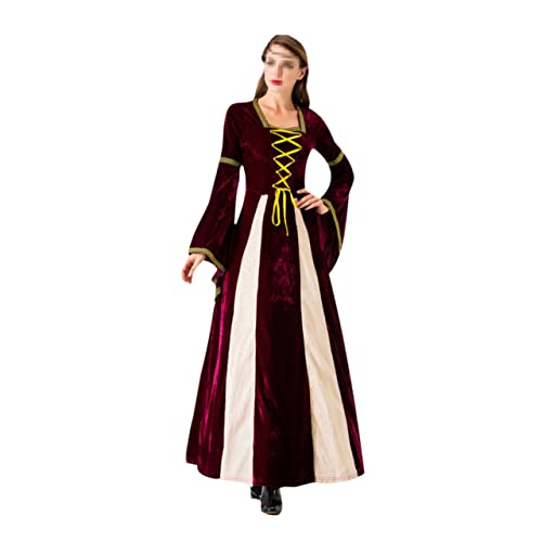 BESPORTBLE Mittelalterliches Kleid Für Damen Langes Renaissance Kostüm Weinrot Ideales Rollenspielkleid Für Tanzpartys Und Kostümveranstaltungen von BESPORTBLE