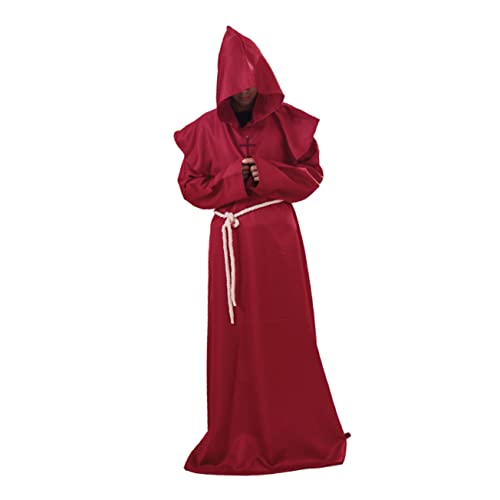 BESPORTBLE Mittelalterliches Mönchskostüm Für Halloween Klassisches Cosplay Outfit Rot Für Fasching Und Karneval Inklusive Robe Für Herren von BESPORTBLE