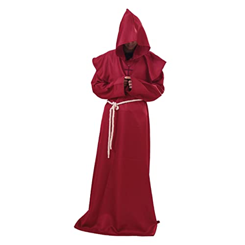 BESPORTBLE Mittelalterliches Mönchskostüm Für Herren Rote Robe Cosplay Anzug Für Halloween Und Karneval Für Mönch Priester Und Zauberer Outfits von BESPORTBLE