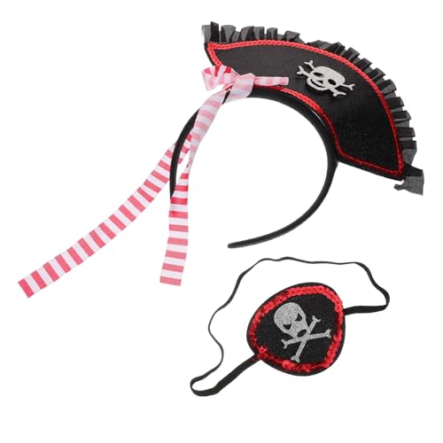 BESPORTBLE Piraten Kostüm Für Halloween Bestehend Aus Rotem Piratenhaarschmuck Mit Glitzer Und Roter Augenmaske Mit Streifenrand Für Cosplay Und Partykostüme Zubehör von BESPORTBLE