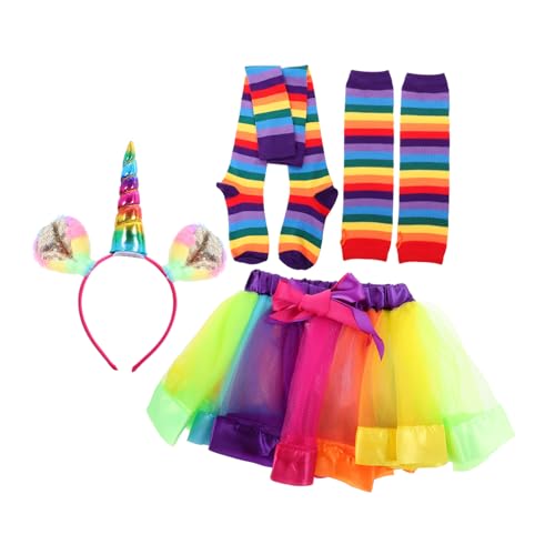 BESPORTBLE Regenbogen Tutu Kleid Für Mädchen Teiliges Kostüm Mit Tüllrock Handschuhen Socken Und Haarband Für Partys Und Karneval von BESPORTBLE