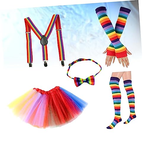 BESPORTBLE Regenbogen Tutu Rock Set Für Mädchen Mit Farbenfrohem Schleifen Design Langen Handschuhen Und Strümpfen Ideales Kostüm Accessoire Für Mottopartys Und Karneval von BESPORTBLE