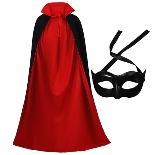 BESPORTBLE Schwarze Halbmaske Mit Schwarzem Und Rotem Halloween Umhang Für Kostümpartys Maskerade Und Karneval Halloween Requisite Für Erwachsene von BESPORTBLE